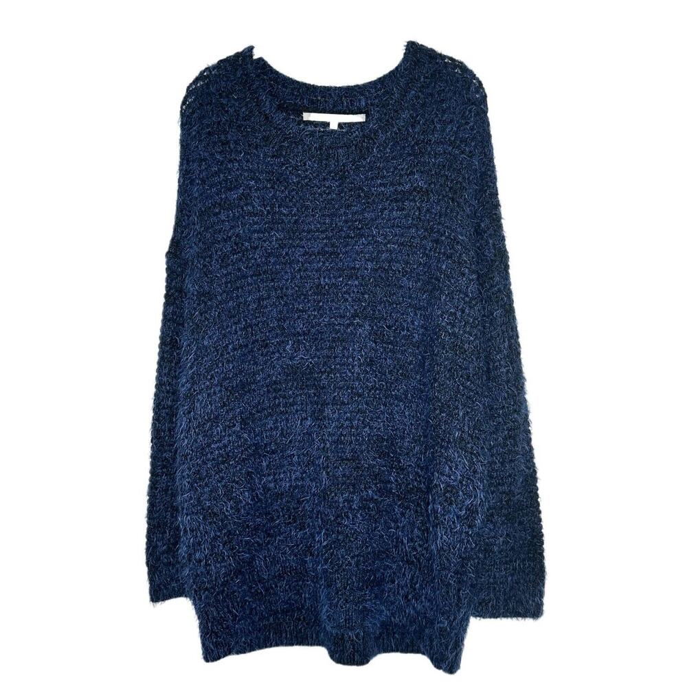 Rachel Zoe Fuzzy Sweater Pullover Long Sleeve Knit Blue Metallic Size XXL